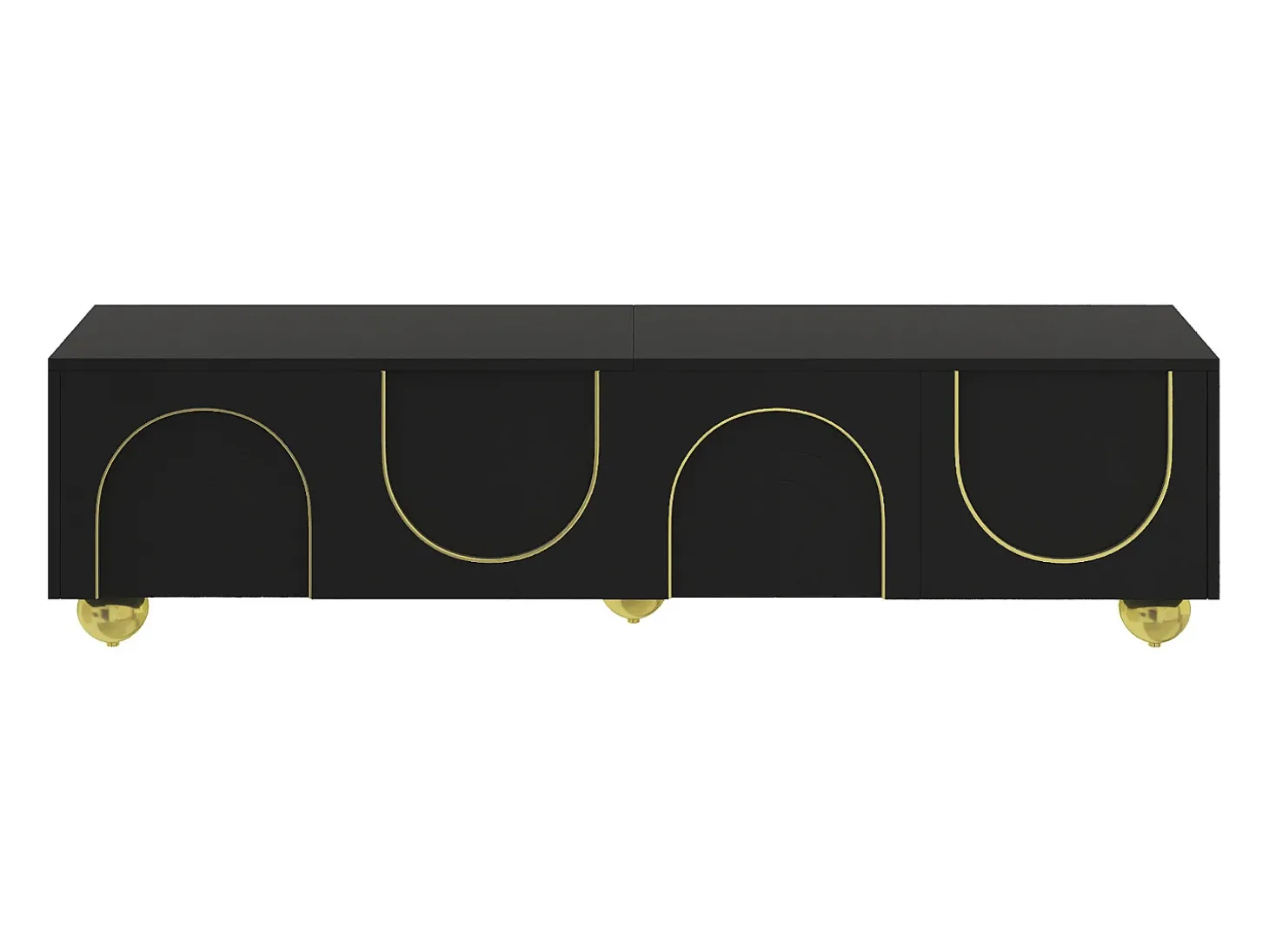 Móvel de TV moderno 170x38x44 cm - com 4 portas texturizadas - borda dourada - pés redondos dourados - preto