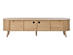 Móvel de TV moderno 180x38x47 cm - 4 portas - puxadores dourados - pés de madeira - natural