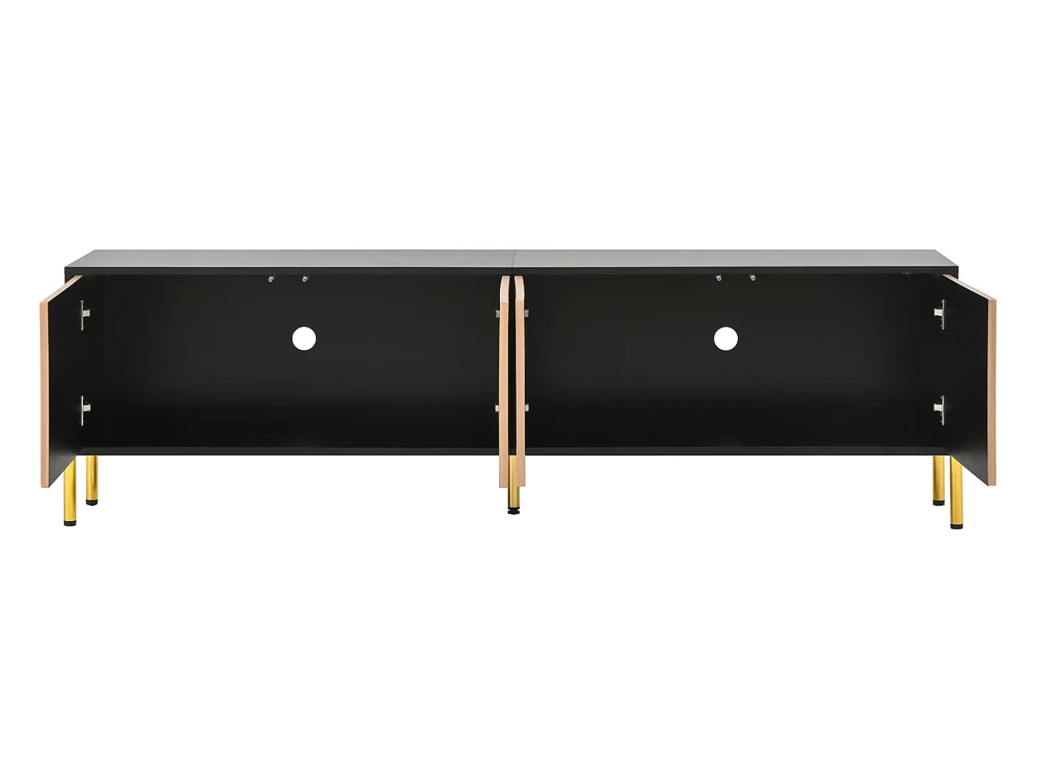 Móvel de TV moderno 179x35x53,5 cm - 4 portas - Pés de metal - Design sem puxadores - Painéis de partículas - Natural e preto