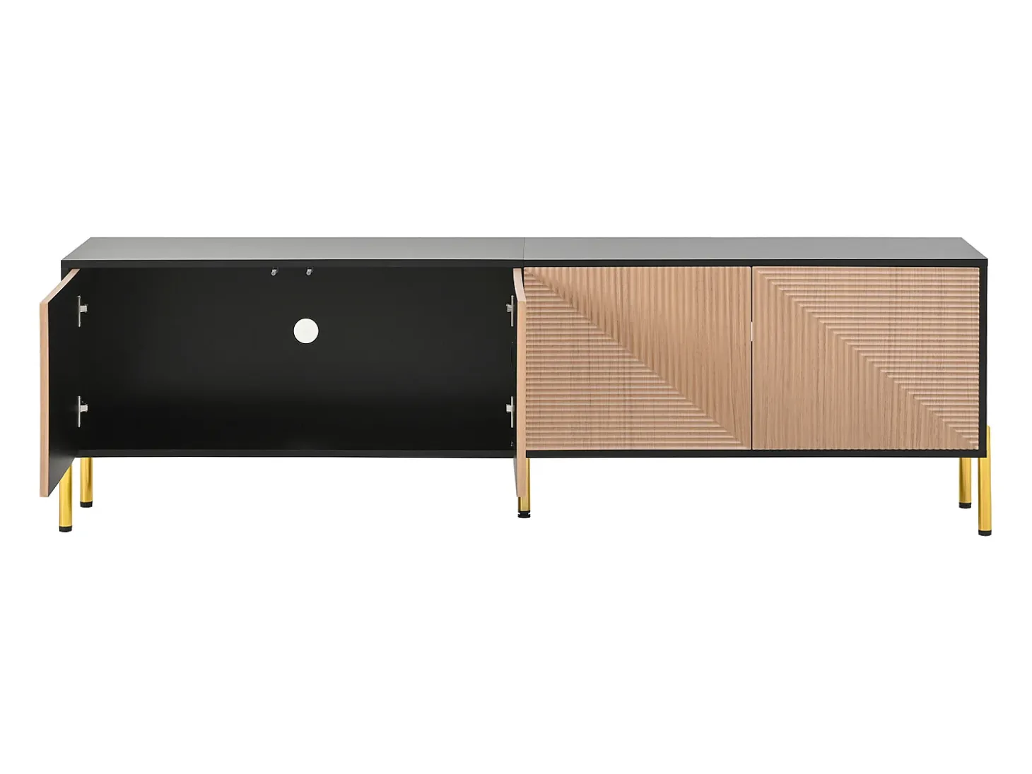 Móvel de TV moderno 179x35x53,5 cm - 4 portas - Pés de metal - Design sem puxadores - Painéis de partículas - Natural e preto
