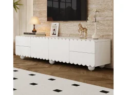 Móvel de TV moderno 175x38x37 cm - 2 portas e 4 gavetas - MDF + painéis de partículas - Branco