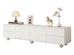 Móvel de TV moderno 175x38x37 cm - 2 portas e 4 gavetas - MDF + painéis de partículas - Branco