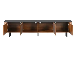 Móvel de TV moderno 190x35x45 cm - 4 portas de persiana - cantos arredondados - pés de ferro - MDF - marrom