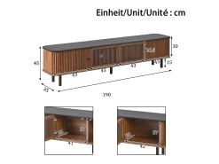 Móvel de TV moderno 190x35x45 cm - 2 portas de correr e 2 portas de tela metálica - Marrom