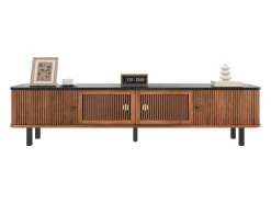 Móvel de TV moderno 190x35x45 cm - 2 portas de correr e 2 portas de tela metálica - Marrom