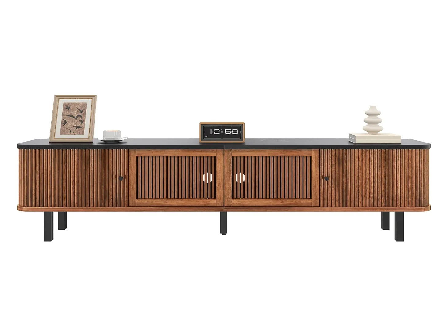 Móvel de TV moderno 190x35x45 cm - 2 portas de correr e 2 portas de tela metálica - Marrom