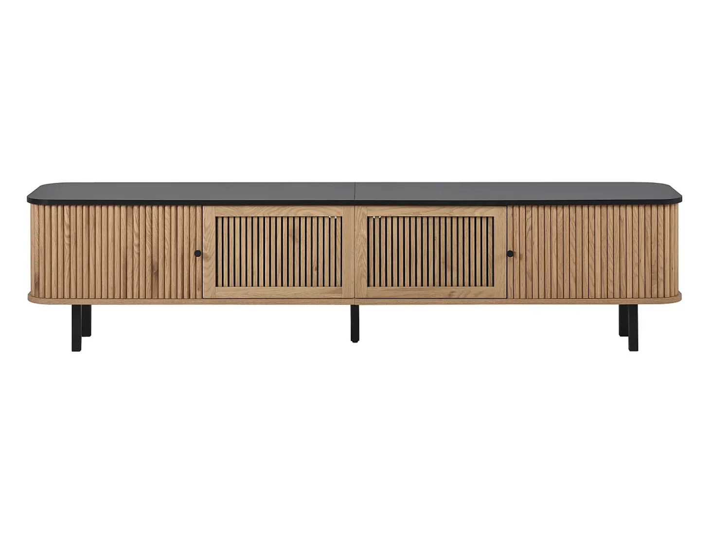 Móvel de TV moderno 190x35x45 cm - 2 portas de correr e 2 portas de tela metálica - Natural