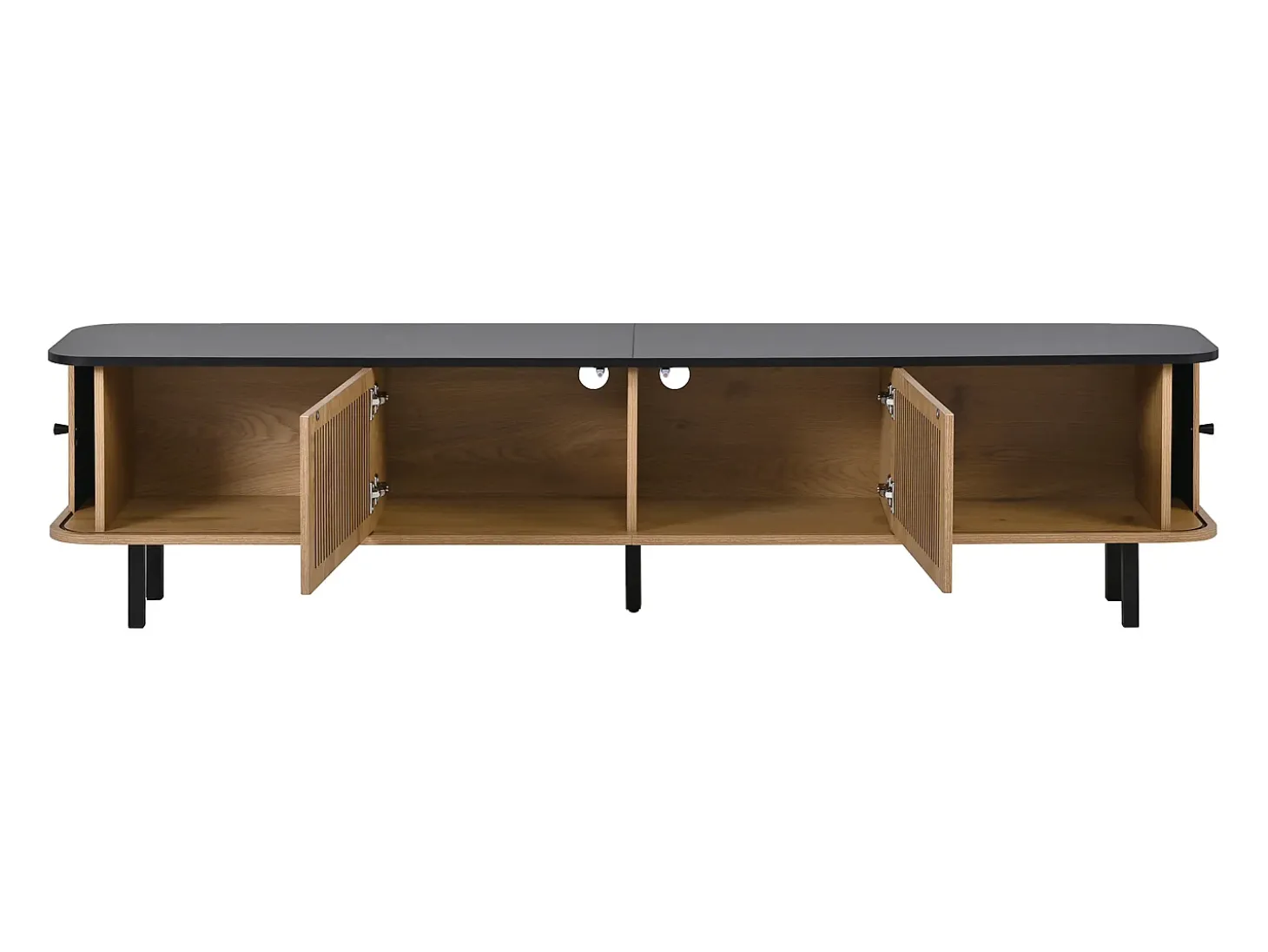 Móvel de TV moderno 190x35x45 cm - 2 portas de correr e 2 portas de tela metálica - Natural