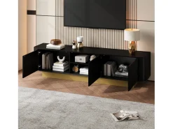 Móvel de TV moderno 170x40x47cm - Design redondo - 3 portas - Prateleiras ajustáveis - Preto