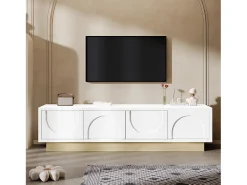 Móvel de TV moderno 175x40x42cm - design curvado - 4 portas - base com aparência de madeira - branco