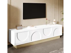 Móvel de TV moderno 175x40x42cm - design curvado - 4 portas - base com aparência de madeira - branco