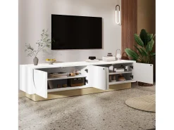 Móvel de TV moderno 175x40x42cm - design curvado - 4 portas - base com aparência de madeira - branco