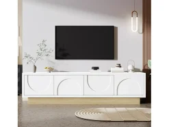 Móvel de TV moderno 175x40x42cm - design curvado - 4 portas - base com aparência de madeira - branco