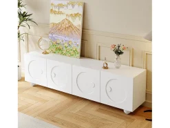 Móvel de TV moderno 180,5x38x50cm - 4 portas - Pés esféricos - MDF + painéis de partículas - Branco