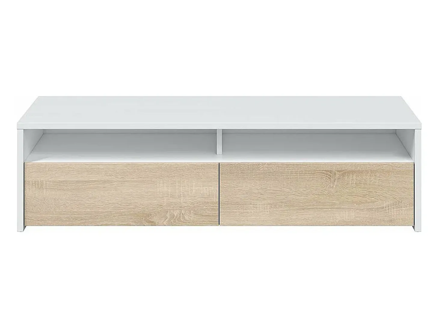 Móvel de TV multimídia com 2 portas sanfonadas, branco artik e carvalho canadense, 130 cm