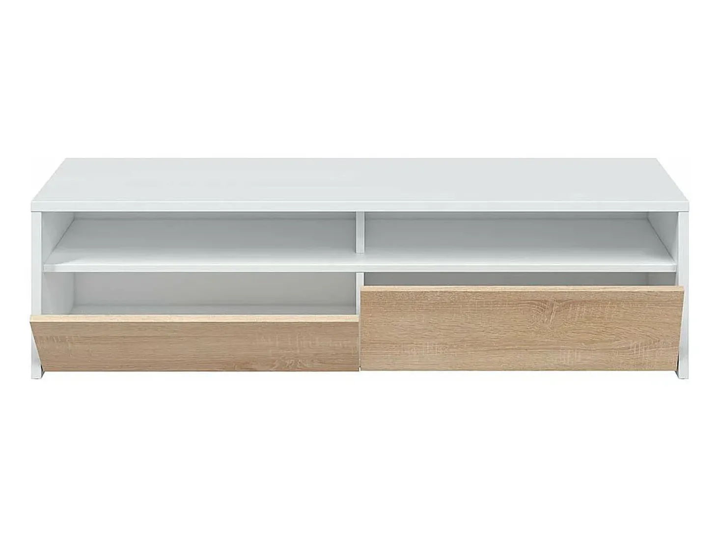 Móvel de TV multimídia com 2 portas sanfonadas, branco artik e carvalho canadense, 130 cm