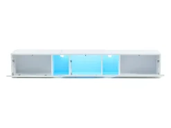 Móvel de TV mural 180x35x30cm - com 3 portas - com iluminação LED - para televisores de 75" - branco
