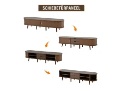 Móvel de TV para sala de estar - 175 x 40 x 42 cm - com 2 gavetas + portas telescópicas - MDF - natural escuro