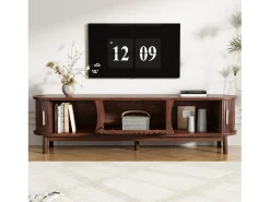 Móvel de TV retrô - Armário baixo com porta de correr e porta de abrir - 3 compartimentos - Marrom