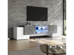 Móvel de TV simples - 180 x 40 x 46,5 cm - com 4 portas - adequado para TVs de 60/65/70 polegadas - MDF - cinza + branco
