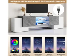 Móvel de TV simples - 180 x 40 x 46,5 cm - com 4 portas - adequado para TVs de 60/65/70 polegadas - MDF - cinza + branco