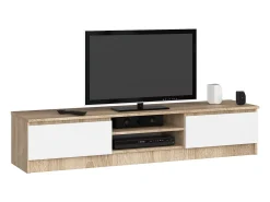 Móvel de TV Sonoma Carvalho/Banco - 160 cm, Portas Rebatíveis, Prateleiras Integradas, Design Moderno e Funcional