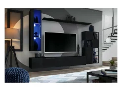 Móvel de TV suspenso 180cm cor preta coleção SWITCH. Acabamentos brilhantes.