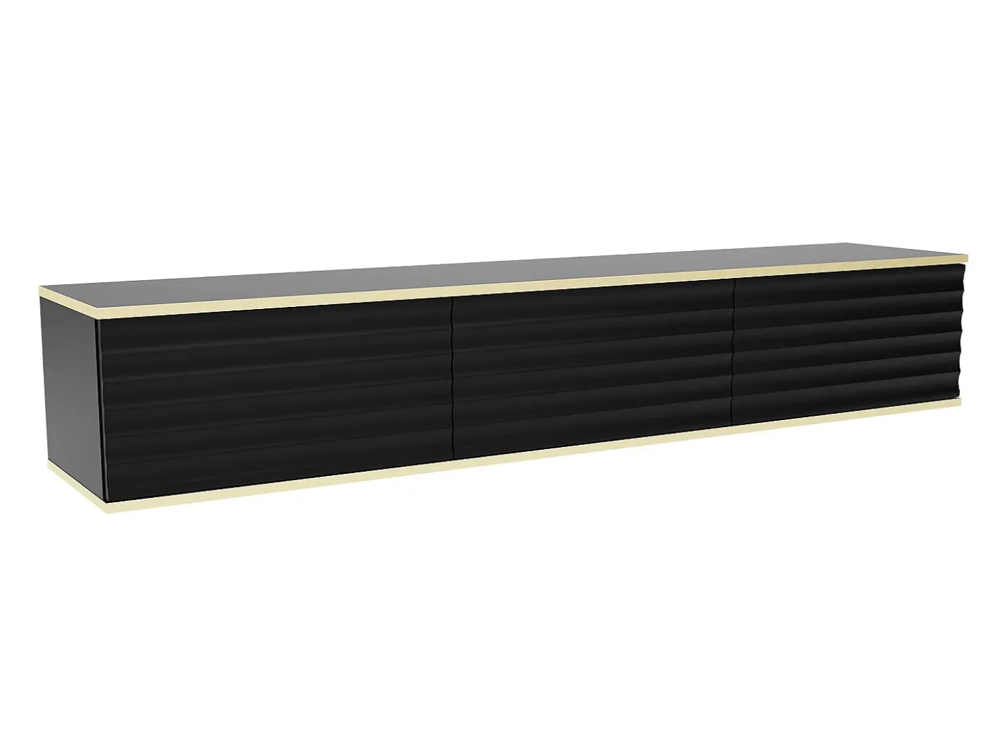 Móvel de TV suspenso com 3 portas em MDF preto e dourado - ALESAR
