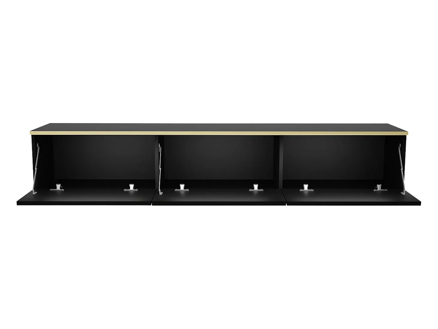 Móvel de TV suspenso com 3 portas em MDF preto e dourado - ALESAR