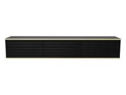 Móvel de TV suspenso com 3 portas em MDF preto e dourado - ALESAR