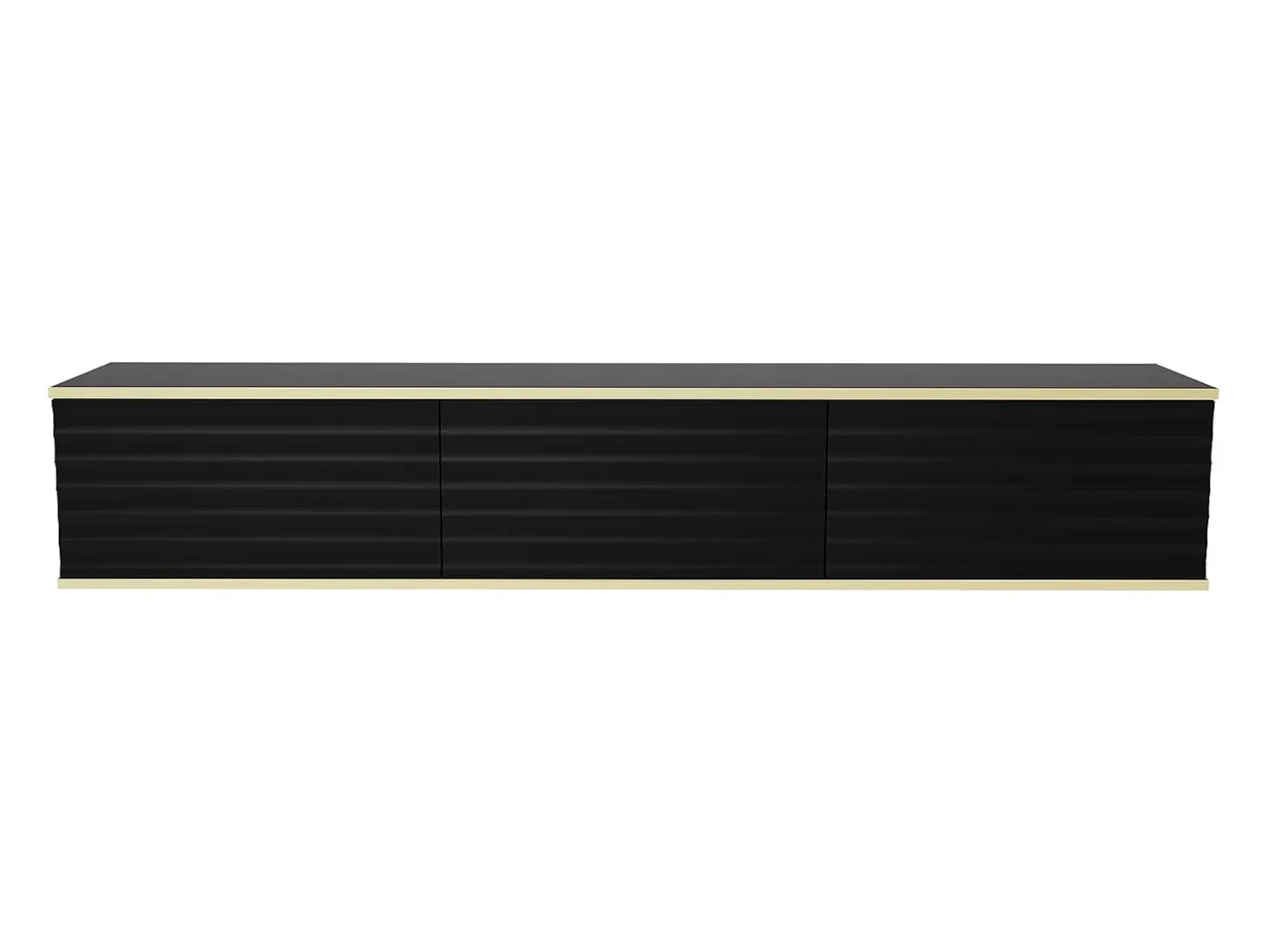 Móvel de TV suspenso com 3 portas em MDF preto e dourado - ALESAR