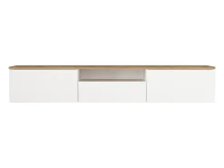Móvel de TV suspenso com 3 portas e 1 nicho - Branco e natural - LOTULA