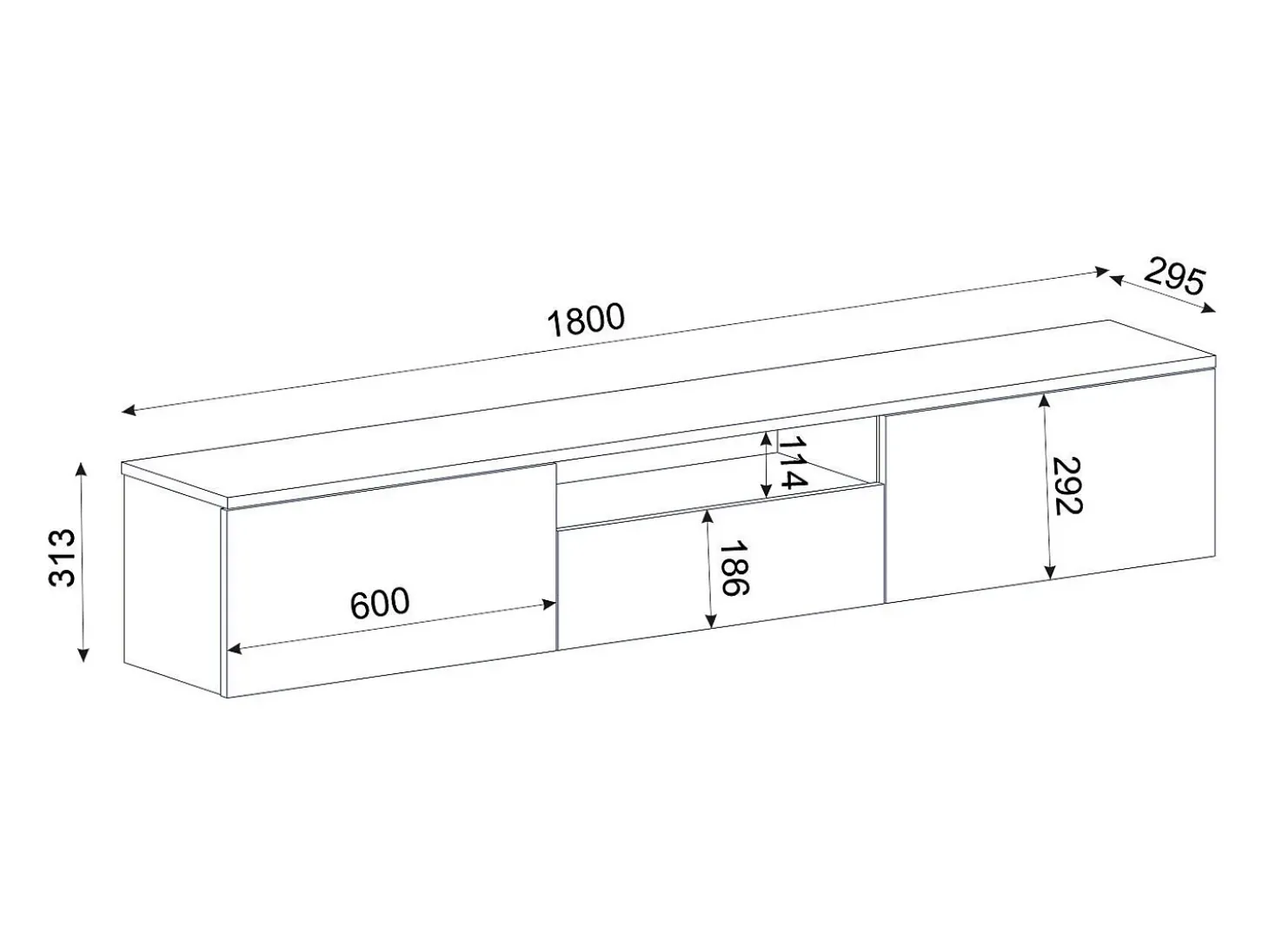 Móvel de TV suspenso com 3 portas e 1 nicho - Branco e natural - LOTULA