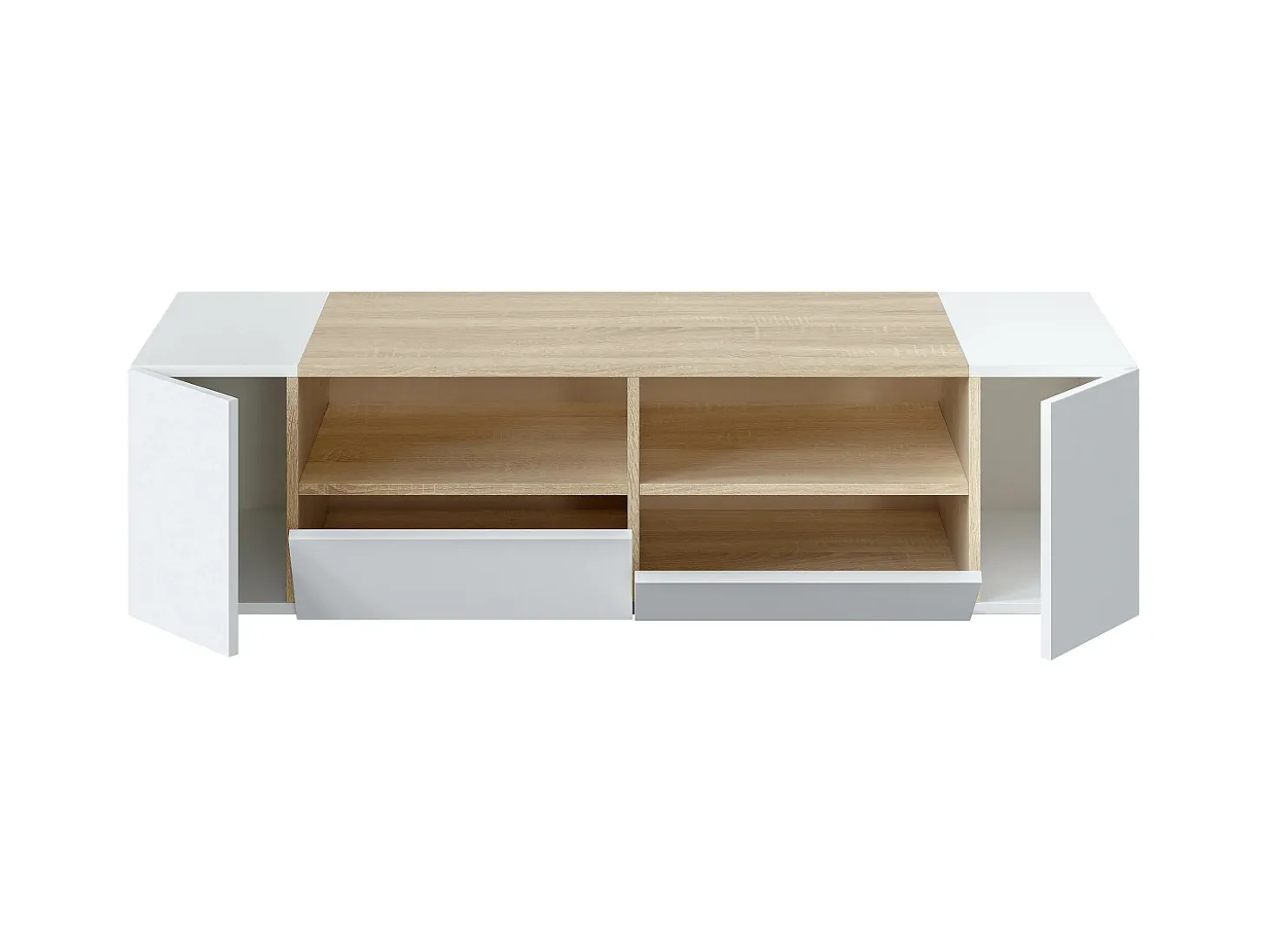 Móvel de TV Tania 4 Portas Cor Branco e Carvalho, 138 x 42 cm