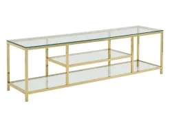 Móvel de TV vidro temperado e aço inoxidável transparente e dourado - RIMALI