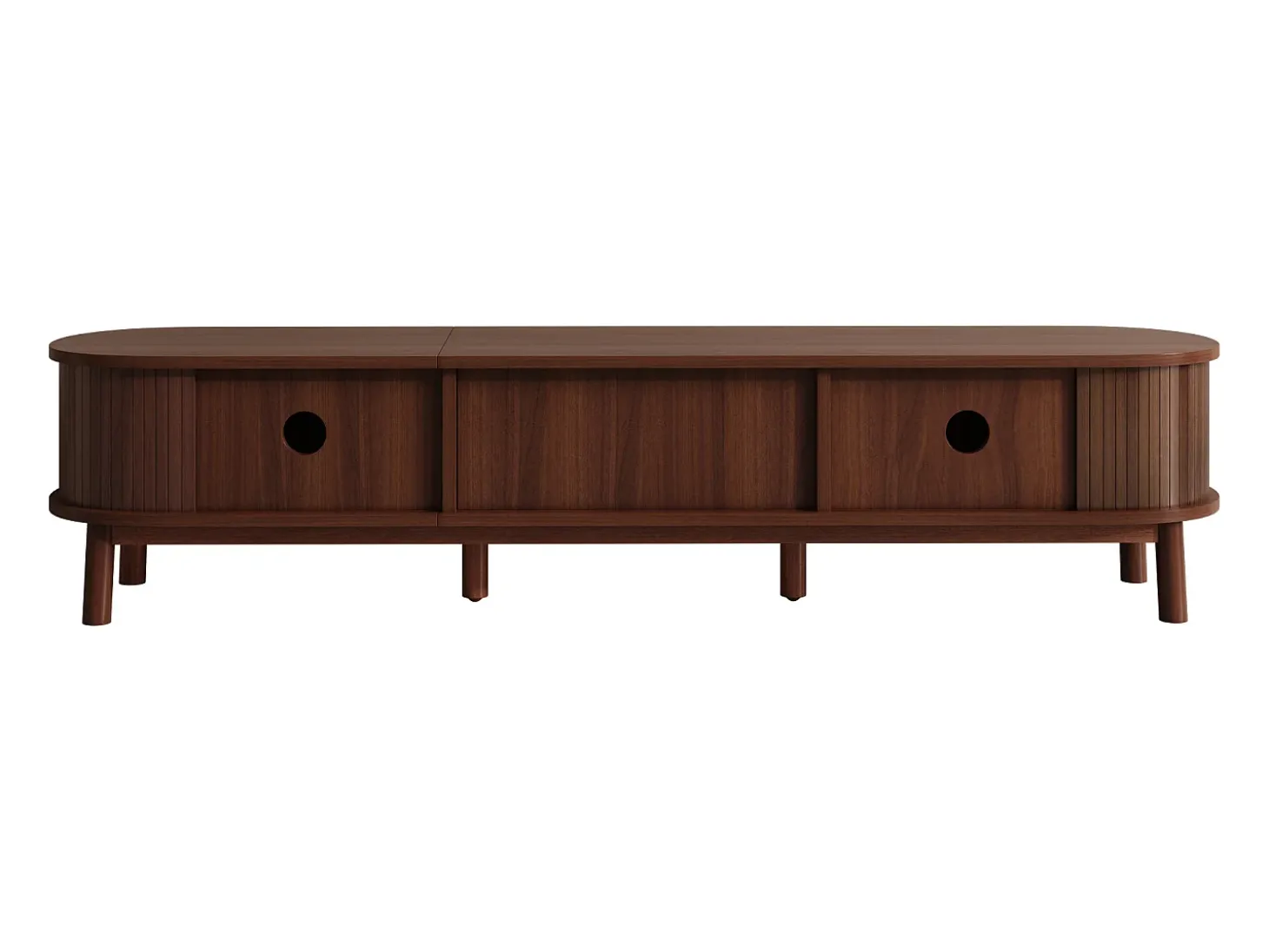 Móvel de TV vintage em nogueira com 2 portas de madeira natural e 1 gaveta de vime, 170 x 39,5 x 38 cm