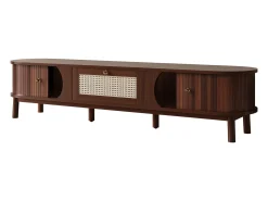 Móvel de TV vintage em nogueira com 2 portas de madeira natural e 1 gaveta de vime, 170 x 39,5 x 38 cm