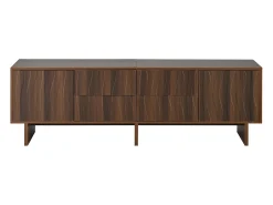 Móvel de TV 180x40x56 cm - 4 gavetas e 2 portas - design ondulado - painéis de partículas - cor nogueira escura