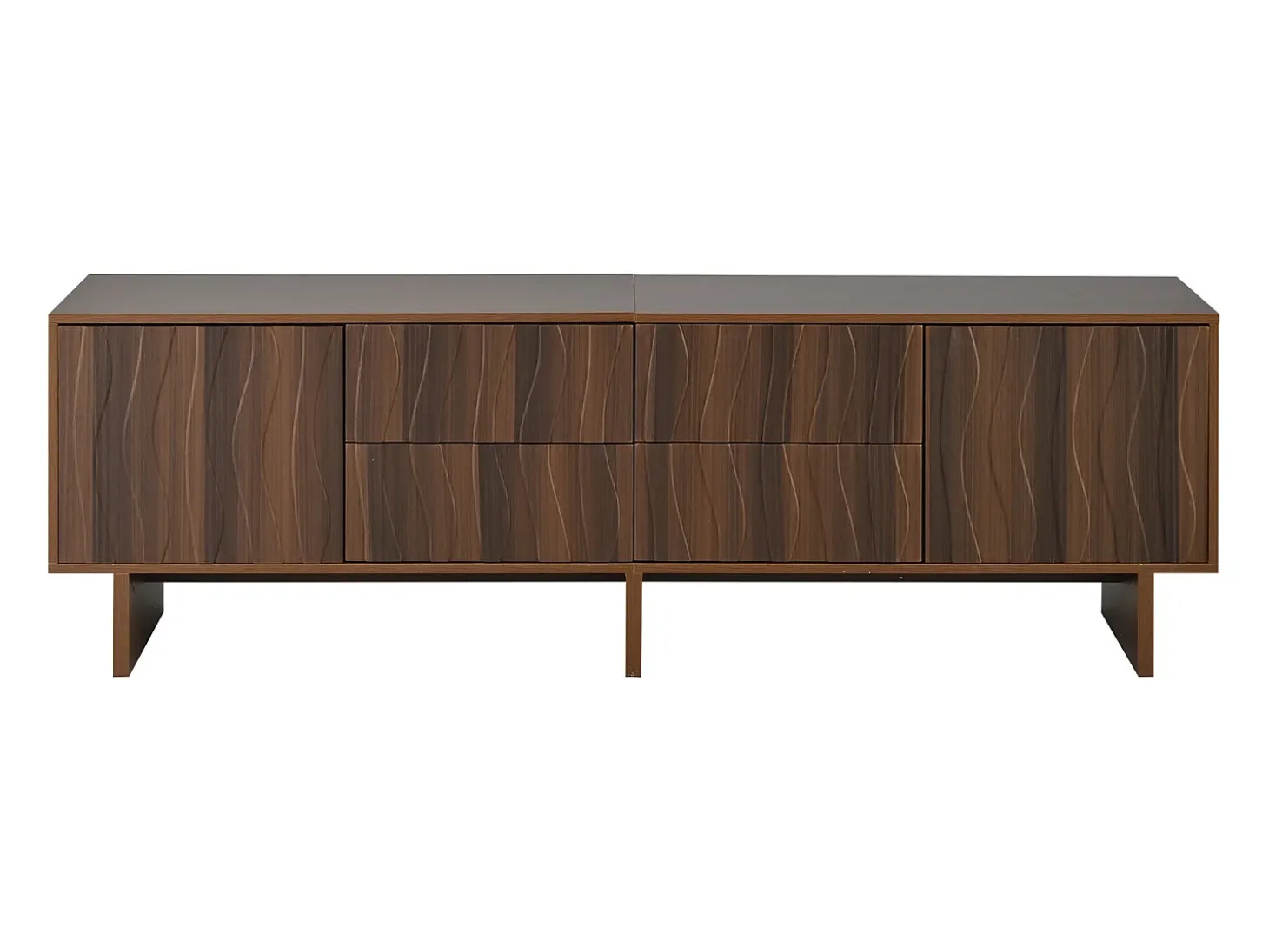 Móvel de TV 180x40x56 cm - 4 gavetas e 2 portas - design ondulado - painéis de partículas - cor nogueira escura