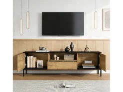 Móvel de TV 170x35x50 cm - 2 portas e 1 gaveta - TV até 70 polegadas - Painéis de partículas - Natural e preto