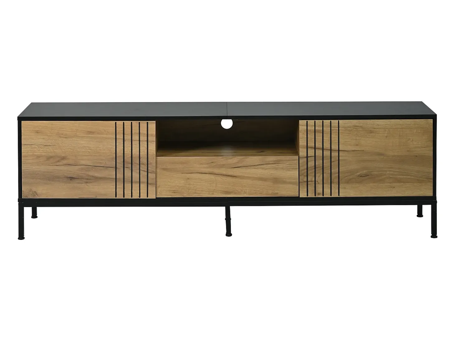 Móvel de TV 170x35x50 cm - 2 portas e 1 gaveta - TV até 70 polegadas - Painéis de partículas - Natural e preto