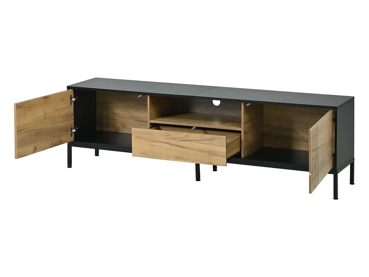 Móvel de TV 170x35x50 cm - 2 portas e 1 gaveta - TV até 70 polegadas - Painéis de partículas - Natural e preto