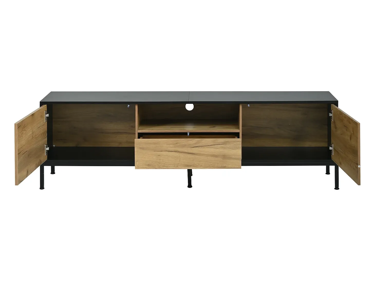 Móvel de TV 170x35x50 cm - 2 portas e 1 gaveta - TV até 70 polegadas - Painéis de partículas - Natural e preto