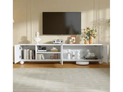 Móvel de TV 200x40x44 cm - 3 portas - Armazenamento semifechado - Portas estampadas - Painéis de partículas - Branco