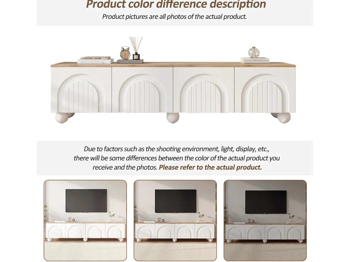 Móvel de TV 180x40x45 cm - 4 portas - design moderno - MDF - Branco + Natural