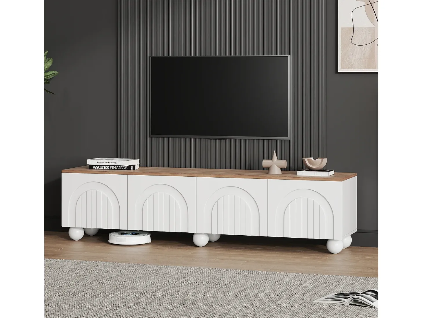 Móvel de TV 180x40x45 cm - 4 portas - design moderno - MDF - Branco + Natural