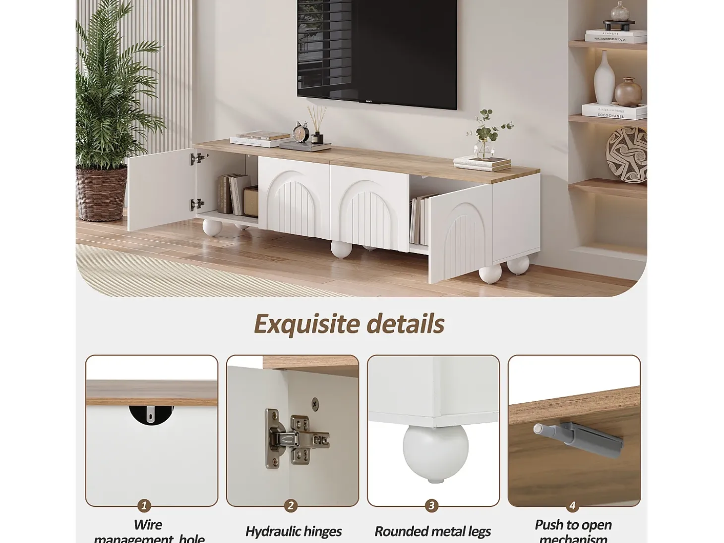 Móvel de TV 180x40x45 cm - 4 portas - design moderno - MDF - Branco + Natural