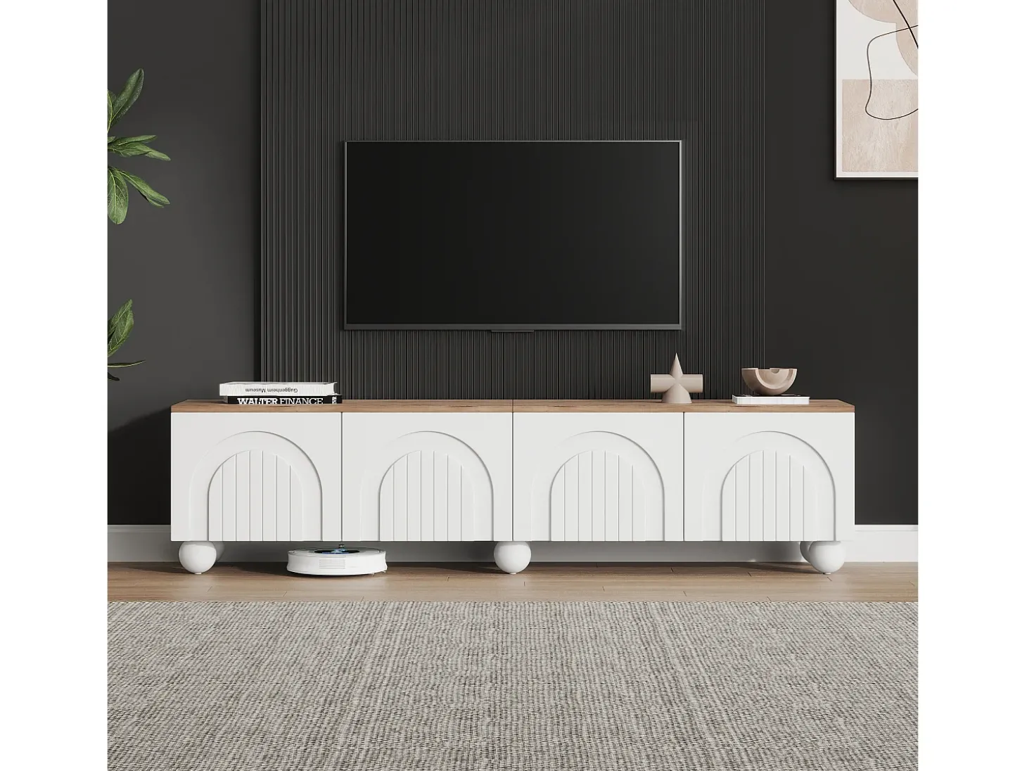 Móvel de TV 180x40x45 cm - 4 portas - design moderno - MDF - Branco + Natural