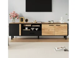 Móvel de TV 180x32.5x50 cm - 3 portas e 1 gaveta - Armazenamento semifechado - Painéis de partículas - Preto e natural