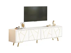 Móvel de TV 190x40x51,5 cm - 4 portas e 6 pés de metal - TV até 85 polegadas - Painéis de partículas - Branco e dourado